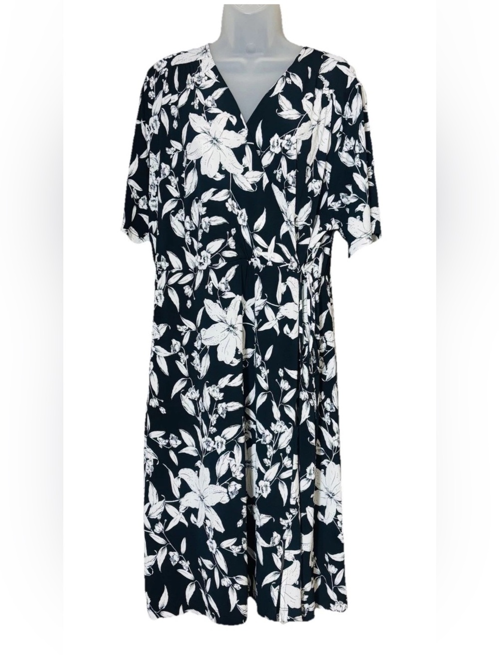 Karen Kane Women’s Island Rhythm Faux Wrap Dress Black/White Size 2X Vacation